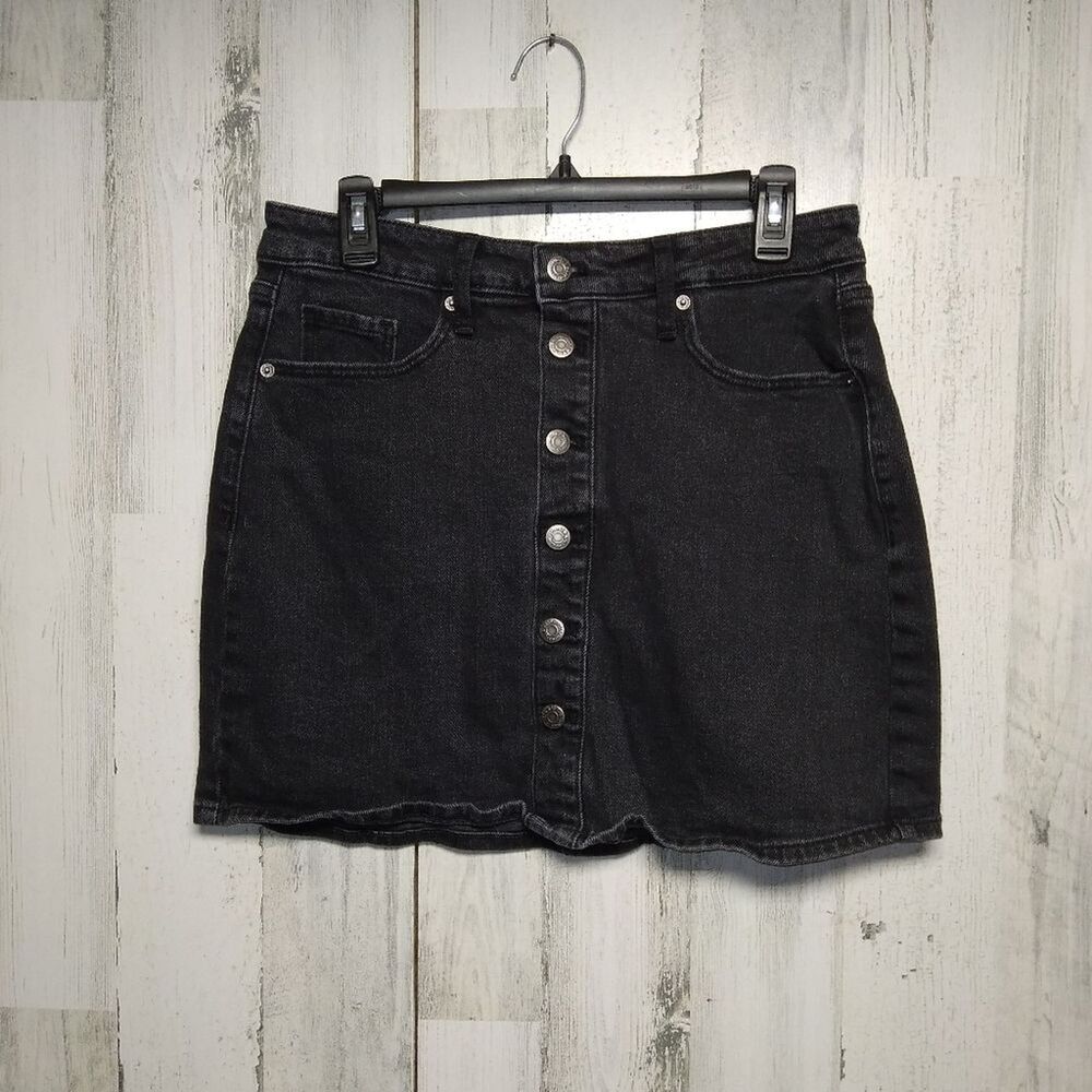Old Navy Black Denim Button Front Skirt Size 8